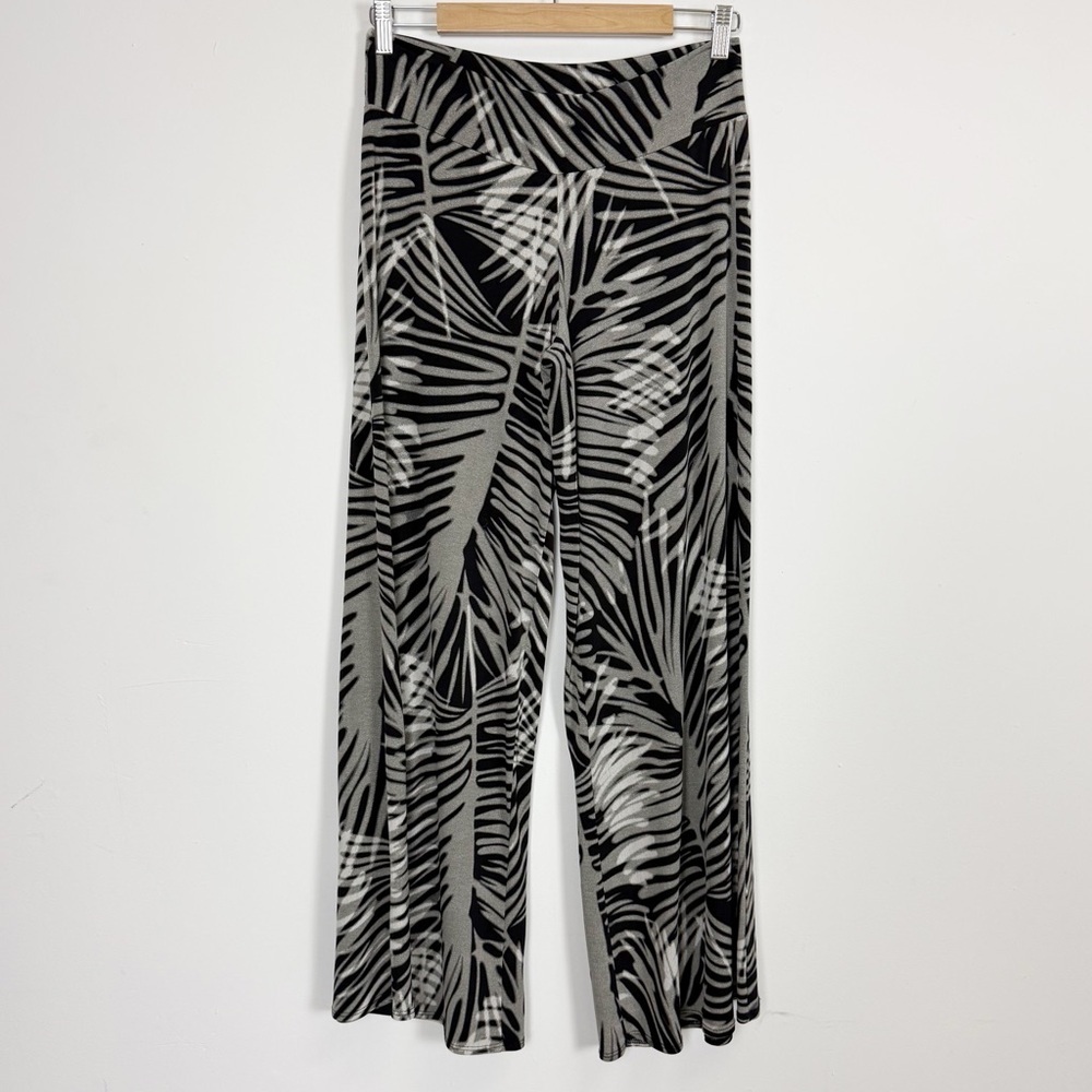 Clara Sunwoo Wide Leg Pants Womens Large Black Gray Palm Print Stretch Pull On